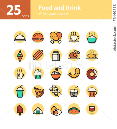 Food and drink filled outline icon set. Vector and Illustration. Food and drink filled outline icon set. Vector and Illustration. 78449818