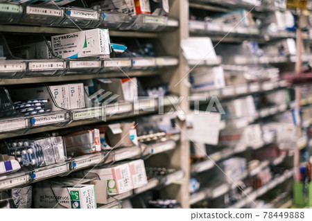 Dispensing room with lots of medicine (film style) 78449888