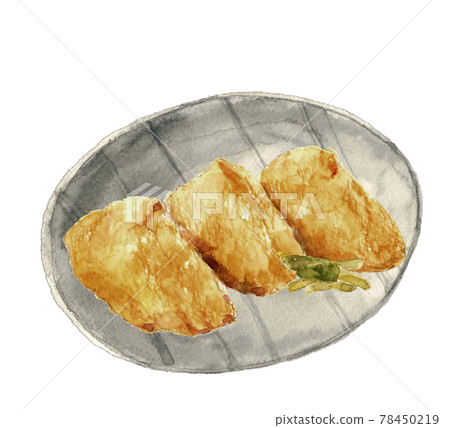Watercolor illustration: 3 inari-zushi on a plate with pickles Food lunch white background PNG 78450219