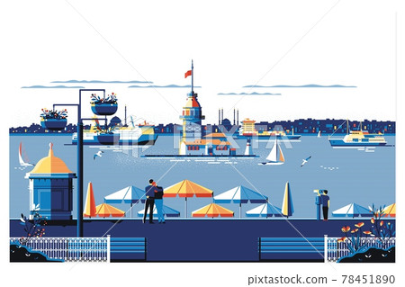 Maiden s island in Istanbul, Turkey at sunset time. Panoramic overview Maiden s island in Istanbul, Turkey at sunset time. Panoramic overview 78451890