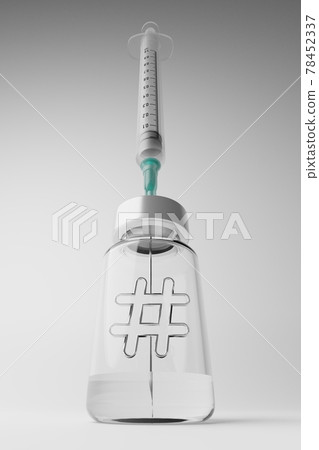 3D rendering Covid-19 vaccine syringe with Hashtag symbol in bottle, online Social network Vaccination Campaign for Herd immunity protection concept design on grey gradient background with copy space 3D rendering Covid-19 vaccine syringe with Hashtag symbol in bottle, online Social network Vaccination Campaign for Herd immunity protection concept design on grey gradient background with copy space 78452337