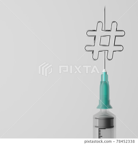 3D rendering Covid-19 vaccine syringe with Hashtag symbol, online Social network Vaccination Campaign for Herd immunity protection pandemic concept design on grey gradient background with copy space 3D rendering Covid-19 vaccine syringe with Hashtag symbol, online Social network Vaccination Campaign for Herd immunity protection pandemic concept design on grey gradient background with copy space 78452338