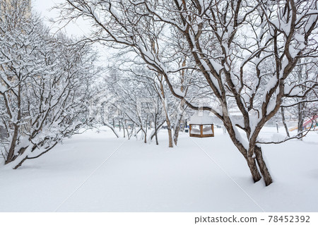 Snow-covered city square 78452392