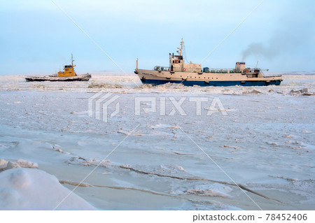 Completion of navigation on the Anadyr estuary in November. Anadyr, Chukotka, Russia. 78452406