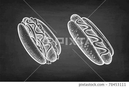 Chalk sketch of hot dogs. Chalk sketch of hot dogs. 78453111