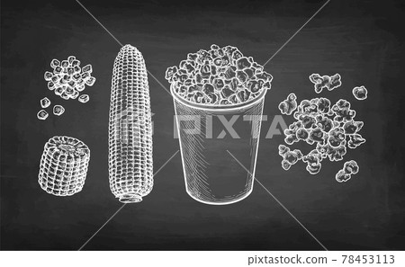 Chalk sketch of popcorn. 78453113
