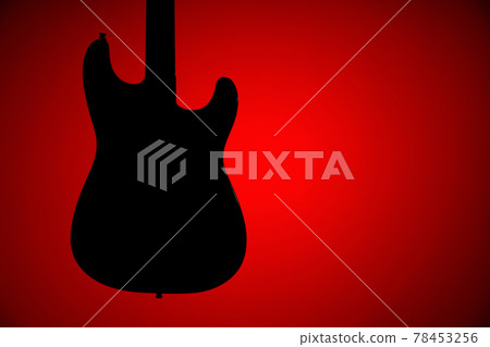Silhouette of black electric guitar on red background Silhouette of black electric guitar on red background 78453256