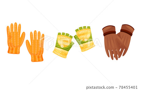 Winter Pair of Gloves as Seasonal Garment Covering Hand Vector Set Winter Pair of Gloves as Seasonal Garment Covering Hand Vector Set 78455401