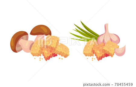 Flavored Crouton as Pieces of Seasoned Rebaked Bread Vector Set Flavored Crouton as Pieces of Seasoned Rebaked Bread Vector Set 78455459