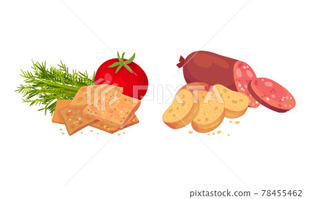 Flavored Crouton as Pieces of Seasoned Rebaked Bread Vector Set Flavored Crouton as Pieces of Seasoned Rebaked Bread Vector Set 78455462