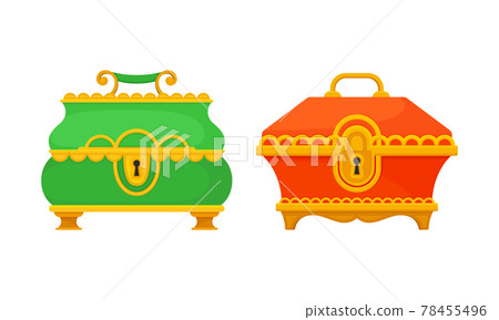 Gold Casket or Jewelry Box as Decorated Small Container Vector Set 78455496