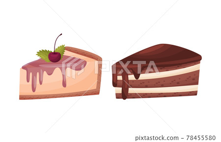 Cake Pieces with Creamy Layer as Yummy Dessert Vector Set Cake Pieces with Creamy Layer as Yummy Dessert Vector Set 78455580