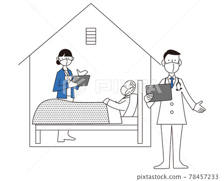 Illustration showing the cooperation between a public health nurse and a doctor watching over a home caregiver Illustration showing the cooperation between a public health nurse and a doctor watching over a home caregiver 78457233