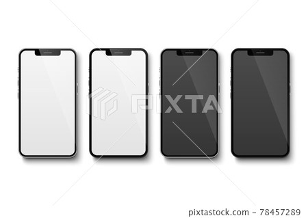 Vector 3d Realistic Touch Screen Smartphone, Blank Interface, Screen Icon Set Isolated on White Background. Mobile Phone, Wireless Communication. Design Template for Mockup. Top View Vector 3d Realistic Touch Screen Smartphone, Blank Interface, Screen Icon Set Isolated on White Background. Mobile Phone, Wireless Communication. Design Template for Mockup. Top View 78457289