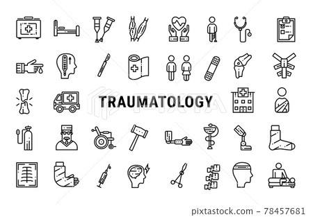 Medicine line icon set of traumatology. Vector illustration.  78457681