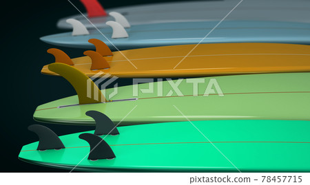 Side by side and opposite surfboards in different colors - 3d illustration Side by side and opposite surfboards in different colors - 3d illustration 78457715