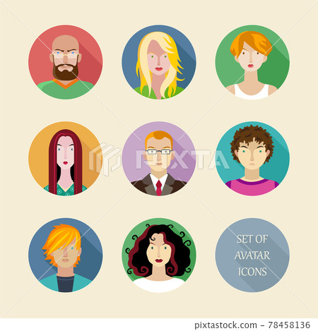 Set of Avatar Color Icons in flat Design style.... - Stock Illustration ...