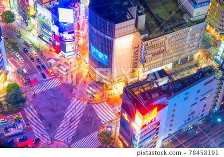 Tokyo Shibuya Scramble Crossing Night View Tokyo Shibuya Scramble Crossing Night View 78458191