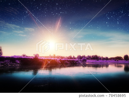 Dreamy sunset on the river 78458695