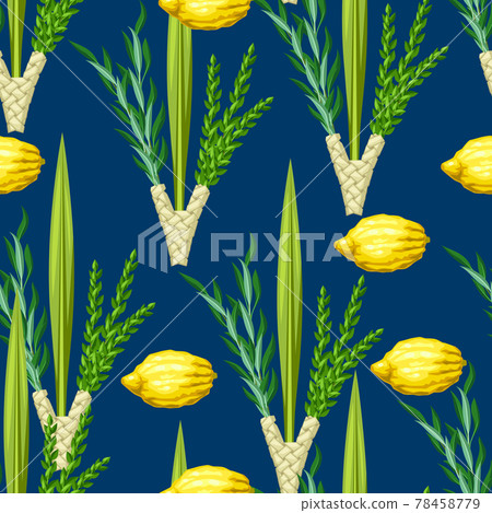 Happy Sukkot seamless pattern. Holiday background with Jewish festival traditional symbols. Happy Sukkot seamless pattern. Holiday background with Jewish festival traditional symbols. 78458779