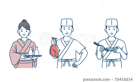 Itamae craftsman restaurant Nakai men and women... - Stock Illustration ...