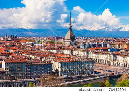 Turin city aerial vew, northern Italy 78459594