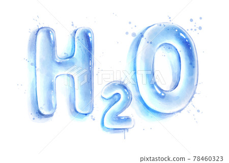 Watercolor illustration of H2O lettering 78460323