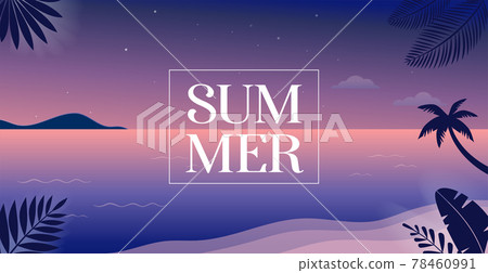 Summer time fun concept design. Creative background of landscape, night, evening panorama of sea and 78460991