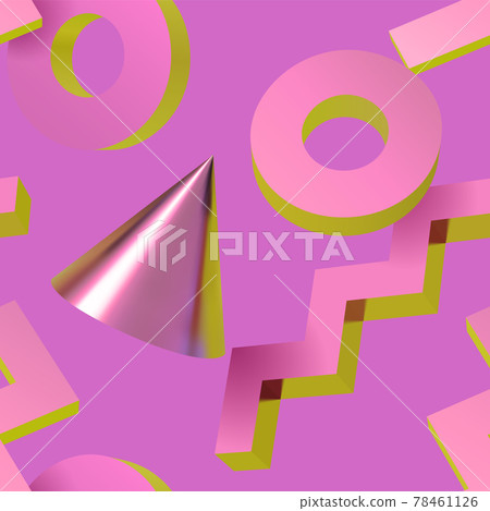 Seamless pattern with golden 3D shapes flying over aqua menthe green backdrop, abstract background for your design 78461126