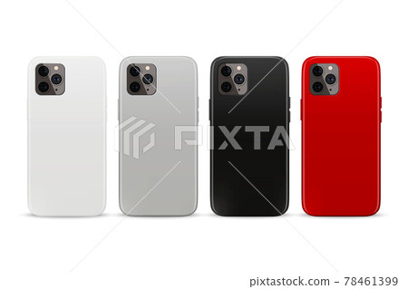 Vector 3d Realistic White, Gray, Black, Red Blank Phone Case Design Template. Back Cover for Smartphone Set Isolated on White Background. Mockup. Front View 78461399
