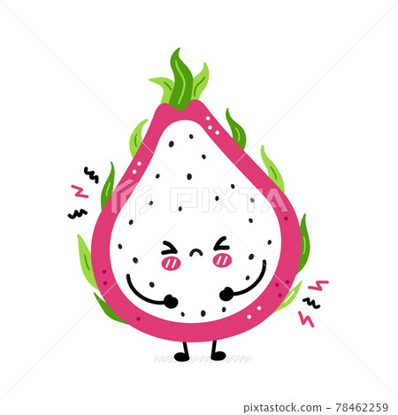 Cute funny sad dragon fruit. Vector hand drawn cartoon kawaii character illustration icon. Isolated on white background. Dragon fruit, exotic food character concept Cute funny sad dragon fruit. Vector hand drawn cartoon kawaii character illustration icon. Isolated on white background. Dragon fruit, exotic food character concept 78462259