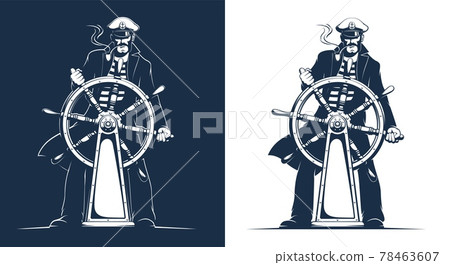 Captain in uniform at the helm of the ship Captain in uniform at the helm of the ship 78463607