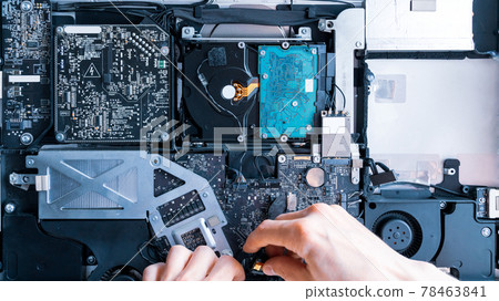 Motherboard service. Technology hardware repair and electronic computer maintenance from technician engineer man. Support pc equipment flat lay. Motherboard service. Technology hardware repair and electronic computer maintenance from technician engineer man. Support pc equipment flat lay. 78463841