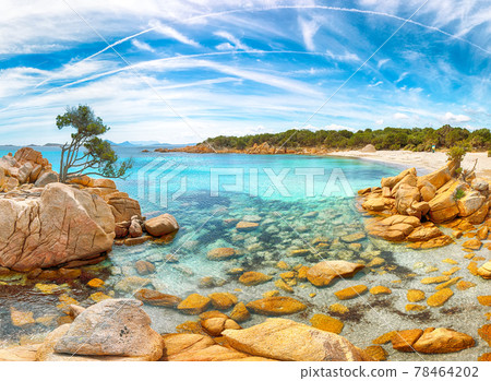 Astonishing view of Capriccioli beach in Costa Smeralda. 78464202
