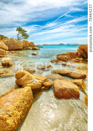 Enchanting view of Capriccioli beach in Costa Smeralda. Enchanting view of Capriccioli beach in Costa Smeralda. 78464237