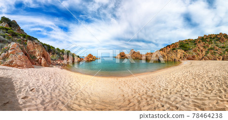Breathtaking view of Li Cossi beach on Costa Paradiso resort. 78464238