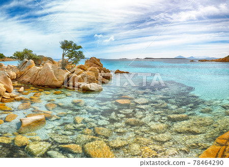 Fabulous view of Capriccioli beach in Costa Smeralda. 78464290