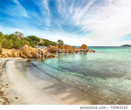 Breathtaking view of Capriccioli beach in Costa Smeralda. Breathtaking view of Capriccioli beach in Costa Smeralda. 78464292