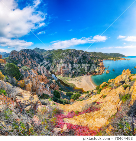 Breathtaking view of Li Cossi beach on Costa Paradiso resort. Breathtaking view of Li Cossi beach on Costa Paradiso resort. 78464498