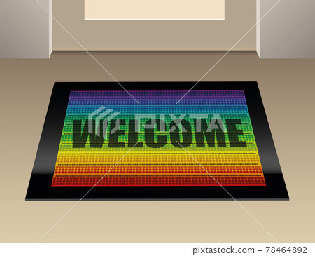 Doormat that says, that you are welcome. Rainbow colored foot mat. Vector illustration. 78464892