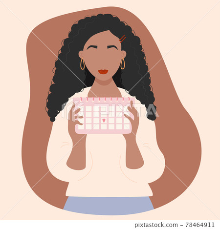 girl looking at calendar. Beautiful ethnic black girl holding a calendar in her hands. Vector illustration girl looking at calendar. Beautiful ethnic black girl holding a calendar in her hands. Vector illustration 78464911