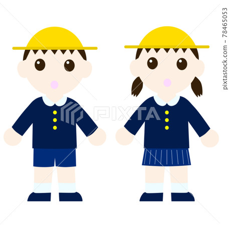A child in a uniform wearing a hat with a troubled face A child in a uniform wearing a hat with a troubled face 78465053