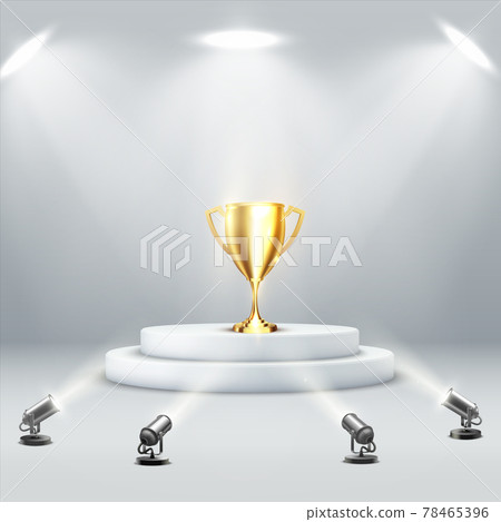 Golden podium cup on light background. Sport trophy. Victory concept. Winner award. 78465396