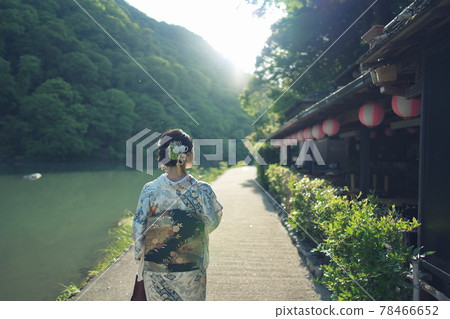 嵐山大井川初夏的和服畫像 嵐山大井川初夏的和服畫像 78466652