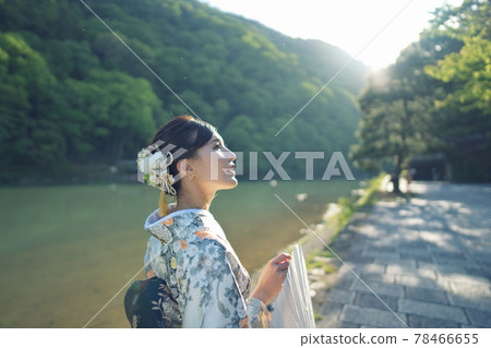 嵐山大井川初夏的和服畫像 嵐山大井川初夏的和服畫像 78466655