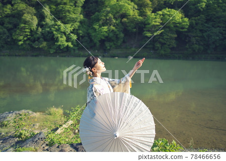 嵐山大井川初夏的和服畫像 嵐山大井川初夏的和服畫像 78466656