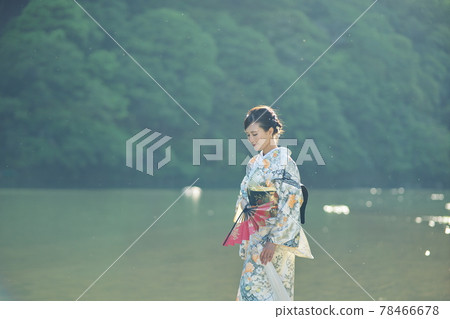 嵐山大井川初夏的和服畫像 嵐山大井川初夏的和服畫像 78466678