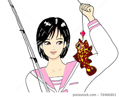 女釣魚愛好者,蝎子魚 女釣魚愛好者,蝎子魚 78466801