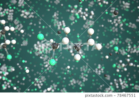 Dichlorobutane molecule, conceptual molecular model. Chemical 3d rendering Dichlorobutane molecule, conceptual molecular model. Chemical 3d rendering 78467551