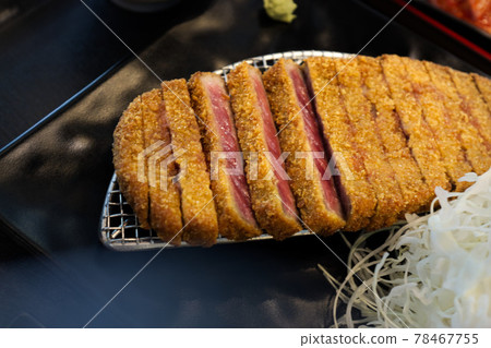 Fried crispy beef Gyukatsu steak served with rice 78467755